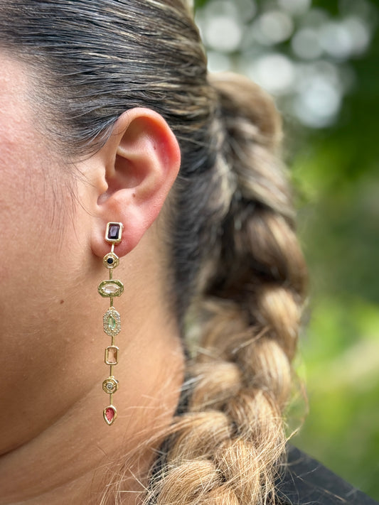 Zeven Elementen Stalen Oorbellen – Met Gekleurde Kristal - Lioraen - Sieraden