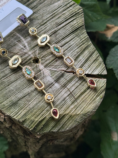 Zeven Elementen Stalen Oorbellen – Met Gekleurde Kristal - Lioraen - Sieraden