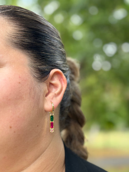 Gouden Hangende Oorbellen met Gekleurde Kristallen - Lioraen - Sieraden