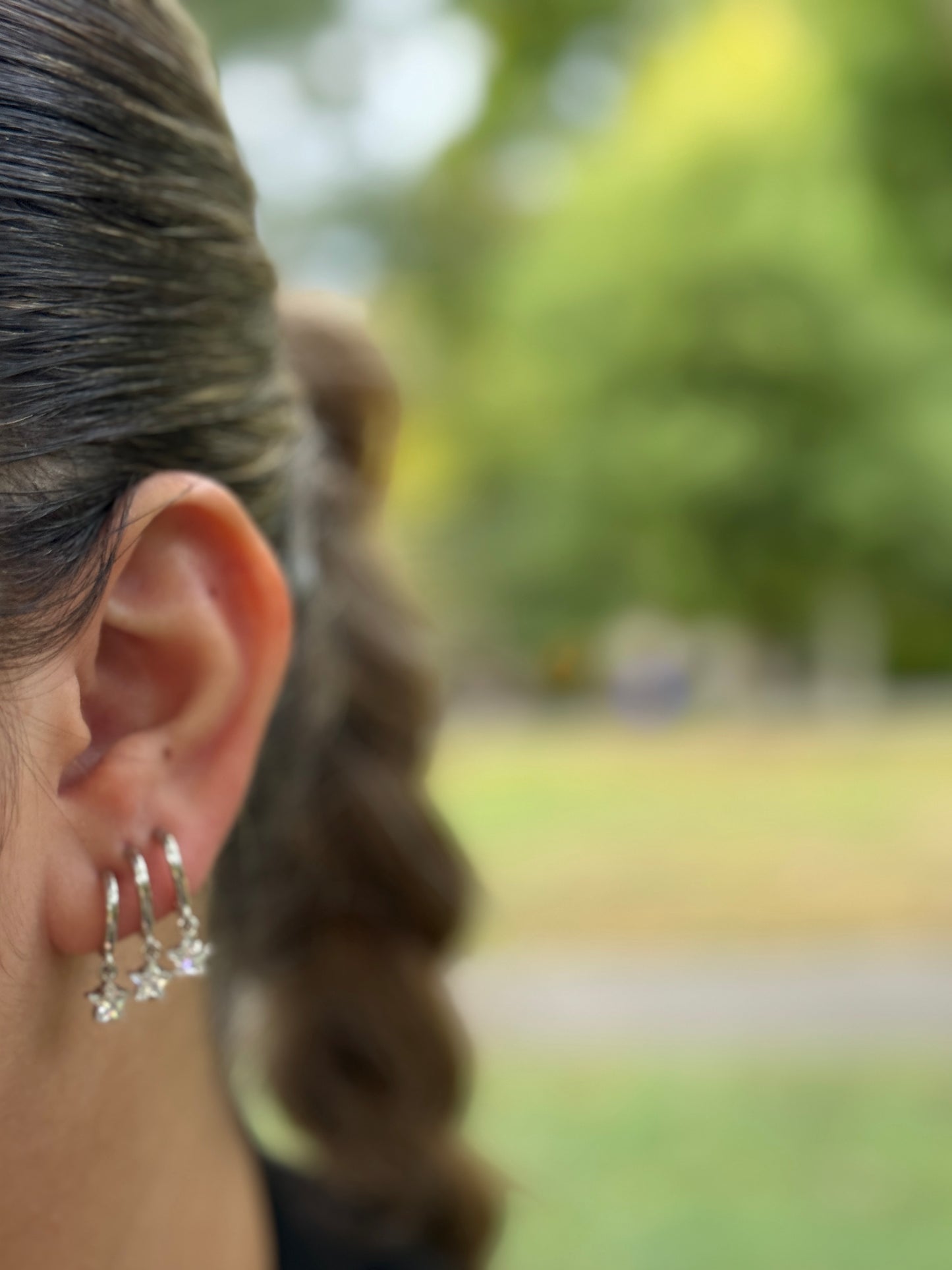 Drievoudige Oorbellen met Sterkristal – Staal - Lioraen - Sieraden