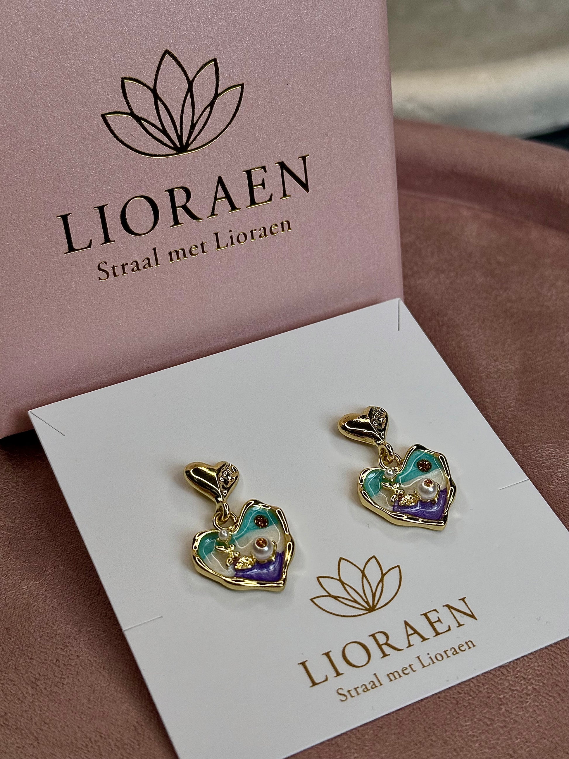 Ronde Oorbellen met Emaille en Parel – Staal - Lioraen - Sieraden