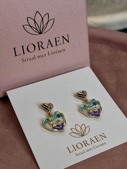 Ronde Oorbellen met Emaille en Parel – Staal - Lioraen - Sieraden