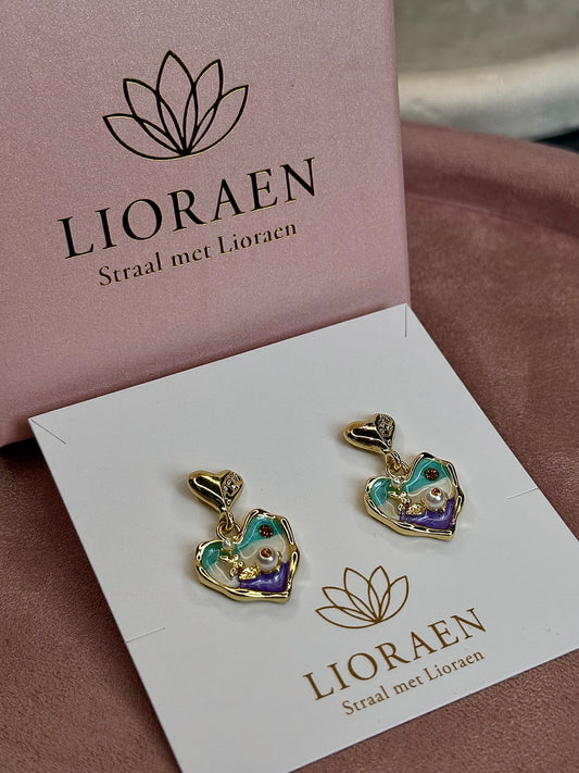 Ronde Oorbellen met Emaille en Parel – Staal - Lioraen - Sieraden