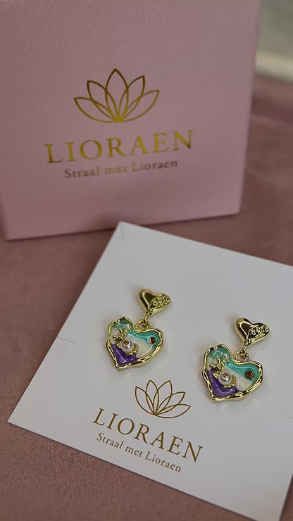 Ronde Oorbellen met Emaille en Parel – Staal