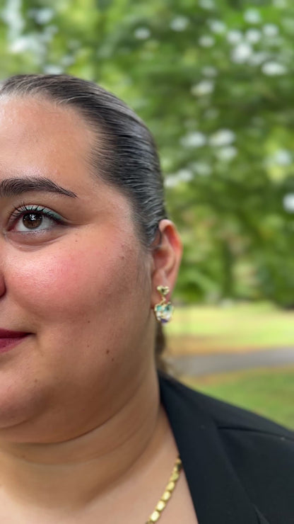 Ronde Oorbellen met Emaille en Parel – Staal